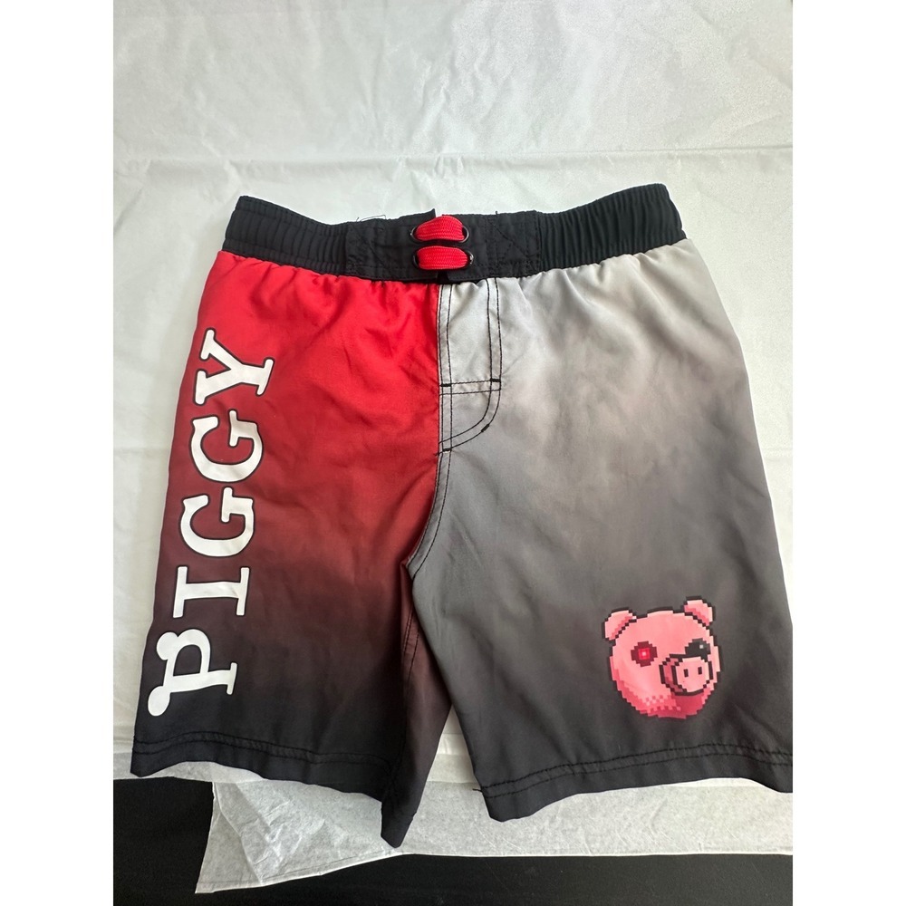 Piggy Roblox Boys Swim Trunks Red Grey Ombre Board Shorts Size Small SM